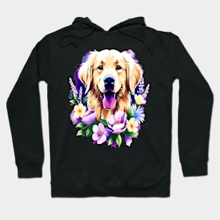 Cute Golden Retriever Surrounded by Beautiful Flowers Hoodie